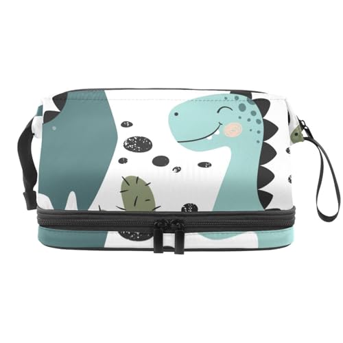 Niedliche Dinosaurier und Drucke mit Kaktus, doppellagige Kosmetiktasche für Frauen und Mädchen, Reise-Kulturbeutel, Make-up, praktische Tasche, Organizer-Tasche mit Pinselfach, multi, 27x15x14 von VAPOKF