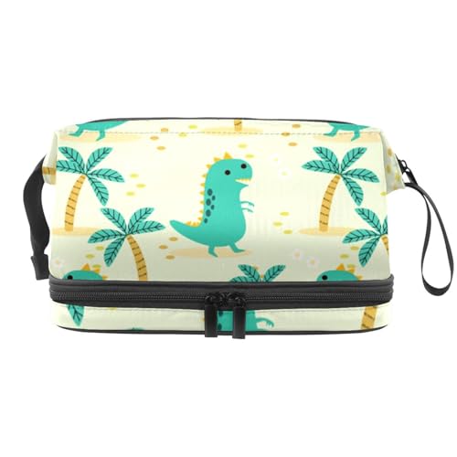 Niedliche Dinosaurier und Kokosnussbaum Doppellagige Kosmetiktasche für Frauen und Mädchen, Reise-Kulturbeutel, Make-up, praktische Tasche, Organizer-Tasche mit Pinselfach, multi, 27x15x14 von VAPOKF