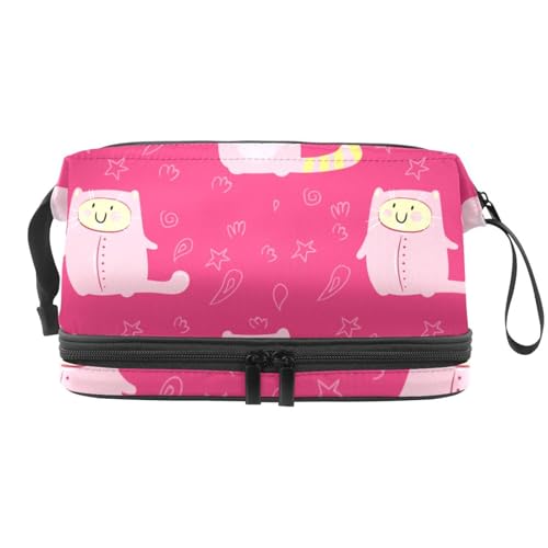 Niedliche Katzen in Tüchern, doppellagige Kosmetiktasche für Frauen und Mädchen, Reise-Kulturbeutel, Make-up, praktische Tasche, Organizer-Tasche mit Pinselfach, multi, 27x15x14 cm/10.6x5.9x5.5 in, von VAPOKF