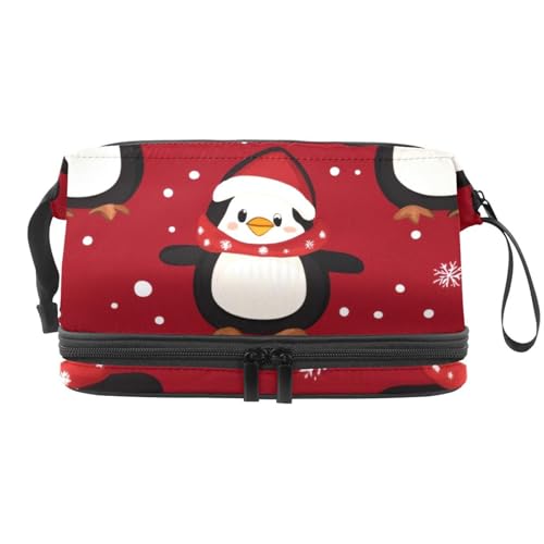 Niedliche Kosmetiktasche mit Weihnachts-Pinguin-Schneeflocken, doppellagig, für Damen und Mädchen, Reise-Kulturbeutel, Make-up, praktische Tasche, Organizer-Tasche mit Pinselfach, multi, 27x15x14 von VAPOKF