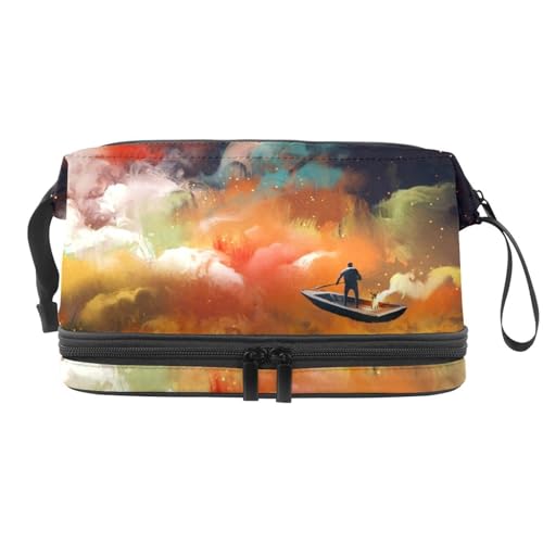 Outer Spaca Mann im Boot Doppelschicht Kosmetiktasche für Damen und Mädchen, Reise-Kulturbeutel, Make-up, praktische Tasche, Organizer Tasche mit Pinselfach, multi, 27x15x14 cm/10.6x5.9x5.5 in, von VAPOKF