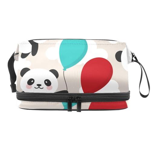 Panda Holds Balloon Flying in Sky Double Layer Cosmetic Bag for Women and Girls, Travel Toiletry Bag Makeup Practical Pouch Organizer Bag with Brush Compartment, multi, 27x15x14 cm/10.6x5.9x5.5 in, von VAPOKF