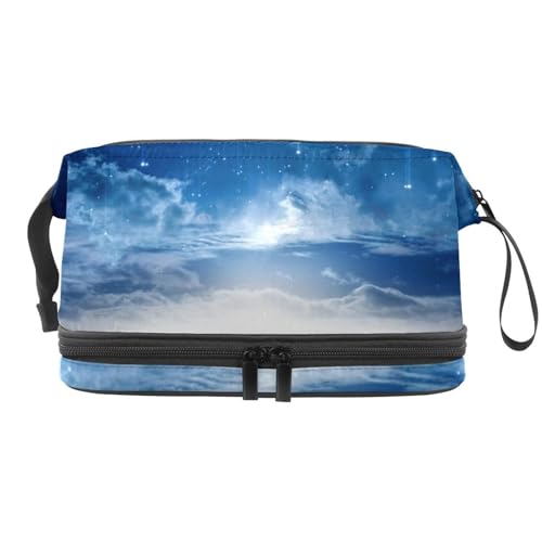 Peaceful Night Sky with Moon Stars Double Layer Cosmetic Bag for Women and Girls, Travel Toiletry Bag Makeup Handy Pouch Organizer Bag with Brush Compartment, multi, 27x15x14 cm/10.6x5.9x5.5 in, von VAPOKF