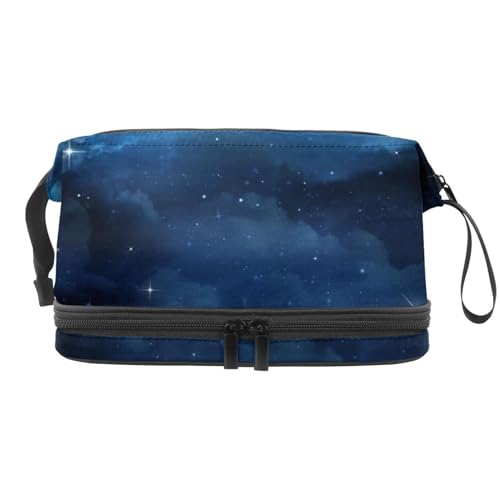 Peaceful Night Sky with Stars Double Layer Cosmetic Bag for Women and Girls, Travel Toiletry Bag Makeup Handy Pouch Organizer Bag with Brush Compartment, multi, 27x15x14 cm/10.6x5.9x5.5 in, von VAPOKF