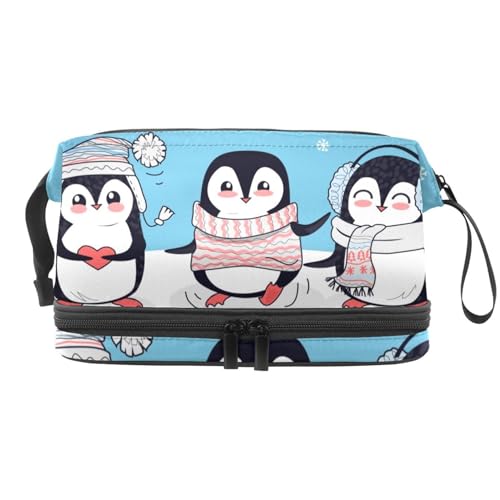 Pengiuns Friend Kosmetiktasche mit Wintermütze, Schal, doppellagig, für Damen und Mädchen, Reise-Kulturbeutel, Make-up, praktische Tasche, Organizer-Tasche mit Pinselfach, multi, 27x15x14 von VAPOKF