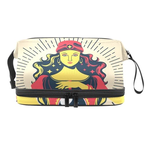 Pretty Fortune Teller Holds Crystal Ball Double Layer Cosmetic Bag for Women and Girls, Travel Toiletry Bag Makeup Practical Pouch Organizer Bag with Brush Compartment, multi, 27x15x14 cm/10.6x5.9x5.5 von VAPOKF