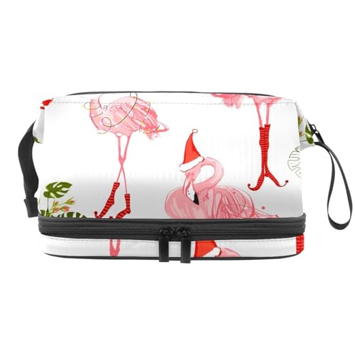 Red Hat Socken Weihnachten Flamingos mit Geschenken, doppellagige Kosmetiktasche für Damen und Mädchen, Reise-Kulturbeutel, Make-up, praktische Tasche, Organizer-Tasche mit Pinselfach, multi, 27x15x14 von VAPOKF