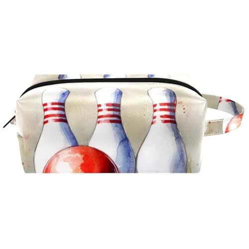 Reise-Kulturbeutel, Kosmetiktasche für Damen, Mikrofaser-Leder, Make-up-Tasche, Organizer mit Reißverschluss, Aquarell-Bowlingnadeln und Ball, multi, 8.2x3.1x3.5 in/21x8x9 cm, Kulturbeutel von VAPOKF