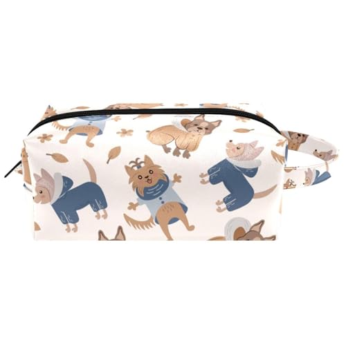 Reise-Kulturbeutel, Kosmetiktasche für Damen, Mikrofaser-Leder, Make-up-Tasche, Organizer mit Reißverschluss, Cartoon-Hund in warmem Mantel, multi, 8.2x3.1x3.5 in/21x8x9 cm, Kulturbeutel von VAPOKF