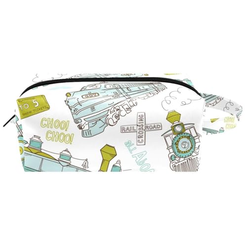 Reise-Kulturbeutel, Kosmetiktasche für Damen, Mikrofaser-Leder, Make-up-Tasche, Organizer mit Reißverschluss, Dampfzug und Eisenbahn, multi, 8.2x3.1x3.5 in/21x8x9 cm, Kulturbeutel von VAPOKF