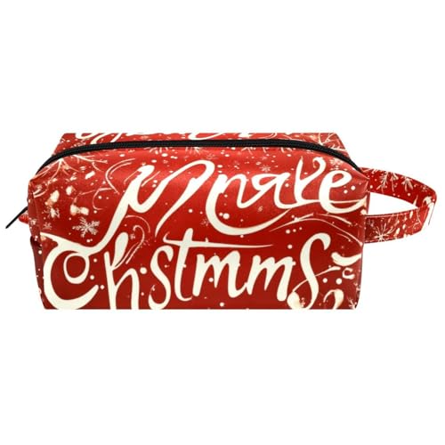 Reise-Kulturbeutel, Kosmetiktasche für Damen, Mikrofaser-Leder, Make-up-Tasche, Organizer mit Reißverschluss, Frohe Weihnachten, Schneeflocken, Rot, multi, 8.2x3.1x3.5 in/21x8x9 cm, Kulturbeutel von VAPOKF