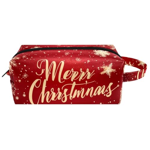 Reise-Kulturbeutel, Kosmetiktasche für Damen, Mikrofaser-Leder, Make-up-Tasche, Organizer mit Reißverschluss, Frohe Weihnachten, Schneeflocken, multi, 8.2x3.1x3.5 in/21x8x9 cm, Kulturbeutel von VAPOKF