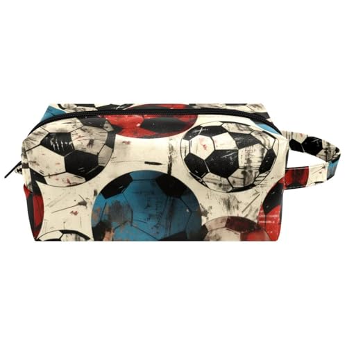 Reise-Kulturbeutel, Kosmetiktasche für Damen, Mikrofaser-Leder, Make-up-Tasche, Organizer mit Reißverschluss, Grunge-Fußball, multi, 8.2x3.1x3.5 in/21x8x9 cm, Kulturbeutel von VAPOKF