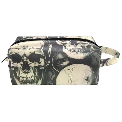 Reise-Kulturbeutel, Kosmetiktasche für Damen, Mikrofaser-Leder, Make-up-Tasche, Organizer mit Reißverschluss, Grunge-Totenkopf, multi, 8.2x3.1x3.5 in/21x8x9 cm, Kulturbeutel Reise-Kulturbeutel, Kosmetiktasche für Damen, Mikrofaser-Leder, Make-up-Tasche, Organizer mit Reißverschluss, Grunge-Totenkopf, multi, 8.2x3.1x3.5 in/21x8x9 cm, Kulturbeutel von VAPOKF