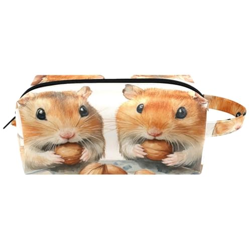 Reise-Kulturbeutel, Kosmetiktasche für Damen, Mikrofaser-Leder, Make-up-Tasche, Organizer mit Reißverschluss, Hamster essen Nüsse in der Schale, multi, 8.2x3.1x3.5 in/21x8x9 cm, Kulturbeutel von VAPOKF
