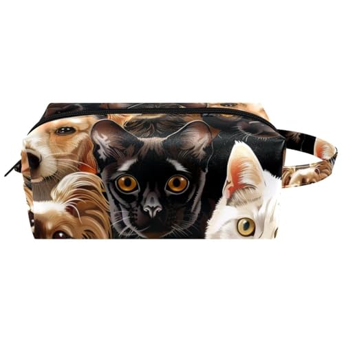 Reise-Kulturbeutel, Kosmetiktasche für Damen, Mikrofaser-Leder, Make-up-Tasche, Organizer mit Reißverschluss, Hunde und Katzen, multi, 8.2x3.1x3.5 in/21x8x9 cm, Kulturbeutel von VAPOKF