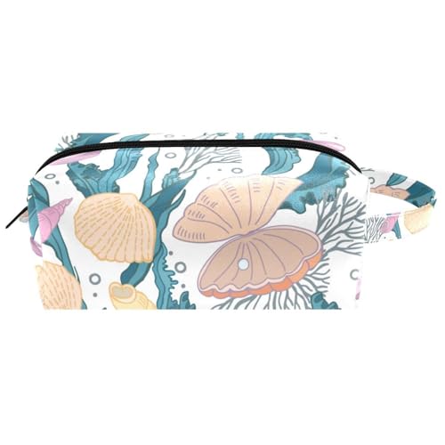Reise-Kulturbeutel, Kosmetiktasche für Damen, Mikrofaser-Leder, Make-up-Tasche, Organizer mit Reißverschluss, Muschelmuschel und Schalen, multi, 8.2x3.1x3.5 in/21x8x9 cm, Kulturbeutel von VAPOKF