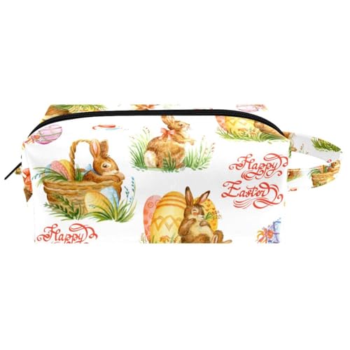 Reise-Kulturbeutel, Kosmetiktasche für Damen, Mikrofaser-Leder, Make-up-Tasche, Organizer mit Reißverschluss, Osterhasen und Eiern, multi, 8.2x3.1x3.5 in/21x8x9 cm, Kulturbeutel von VAPOKF