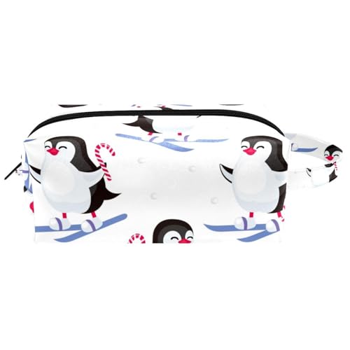 Reise-Kulturbeutel, Kosmetiktasche für Damen, Mikrofaser-Leder, Make-up-Tasche, Organizer mit Reißverschluss, Pinguin, hält Weihnachts-Süßigkeiten, multi, 8.2x3.1x3.5 in/21x8x9 cm, Kulturbeutel von VAPOKF