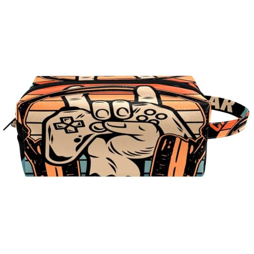 Reise-Kulturbeutel, Kosmetiktasche für Damen, Mikrofaser-Leder, Make-up-Tasche, Organizer mit Reißverschluss, Rock-Handheld-Joystick, multi, 8.2x3.1x3.5 in/21x8x9 cm, Kulturbeutel von VAPOKF