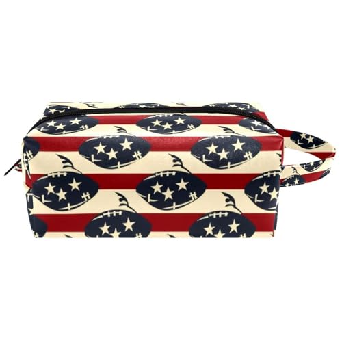 Reise-Kulturbeutel, Kosmetiktasche für Damen, Mikrofaser-Leder, Make-up-Tasche, Organizer mit Reißverschluss, Rugby auf amerikanischen Streifen, multi, 8.2x3.1x3.5 in/21x8x9 cm, Kulturbeutel von VAPOKF