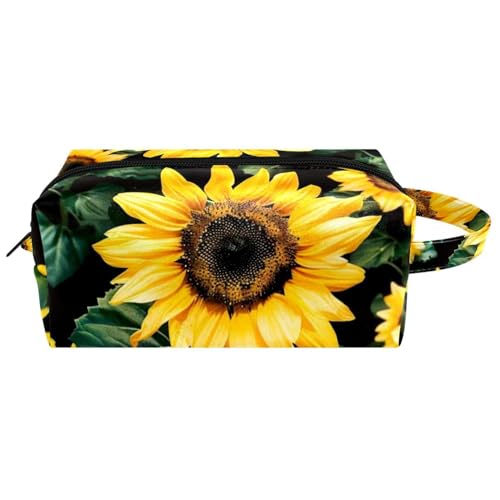 Reise-Kulturbeutel, Kosmetiktasche für Damen, Mikrofaser-Leder, Make-up-Tasche, Organizer mit Reißverschluss, Sonnenblumenblatt, multi, 8.2x3.1x3.5 in/21x8x9 cm, Kulturbeutel von VAPOKF