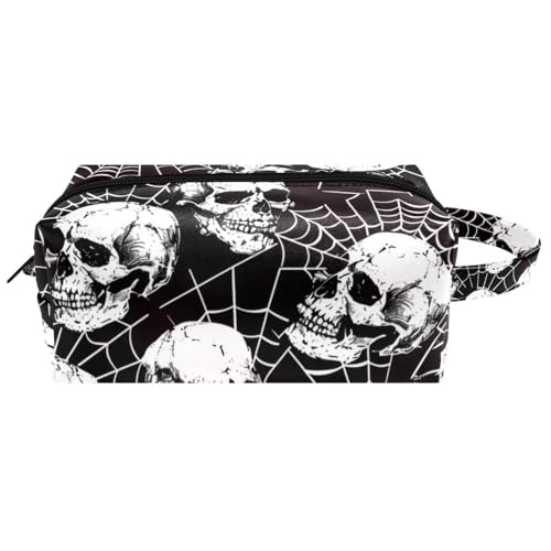 Reise-Kulturbeutel, Kosmetiktasche für Damen, Mikrofaser-Leder, Make-up-Tasche, Organizer mit Reißverschluss, Totenkopf mit Spinnennetz, multi, 8.2x3.1x3.5 in/21x8x9 cm, Kulturbeutel von VAPOKF