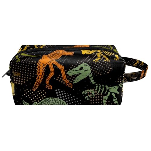 Reise-Kulturbeutel, Kosmetiktasche für Damen, Mikrofaser-Leder, Make-up-Tasche, Organizer mit Reißverschluss, Tyrannosaurer-Dinosaurier-Skelettknochen, multi, 8.2x3.1x3.5 in/21x8x9 cm, Kulturbeutel von VAPOKF