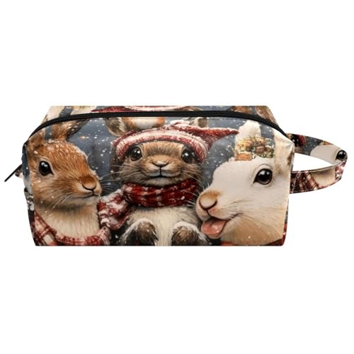 Reise-Kulturbeutel, Kosmetiktasche für Damen, Mikrofaser-Leder, Make-up-Tasche, Organizer mit Reißverschluss, Weihnachts-Kaninchen, multi, 8.2x3.1x3.5 in/21x8x9 cm, Kulturbeutel von VAPOKF