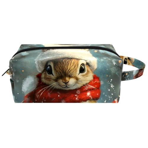 Reise-Kulturbeutel, Kosmetiktasche für Damen, Mikrofaser-Leder, Make-up-Tasche, Organizer mit Reißverschluss, Weihnachts-Kaninchen und Vogel, multi, 8.2x3.1x3.5 in/21x8x9 cm, Kulturbeutel von VAPOKF