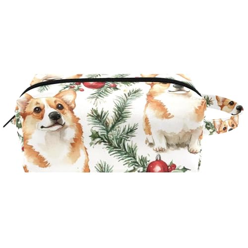 Reise-Kulturbeutel, Kosmetiktasche für Damen, Mikrofaser-Leder, Make-up-Tasche, Organizer mit Reißverschluss, Weihnachts-Korgi und Glocken, multi, 8.2x3.1x3.5 in/21x8x9 cm, Kulturbeutel von VAPOKF