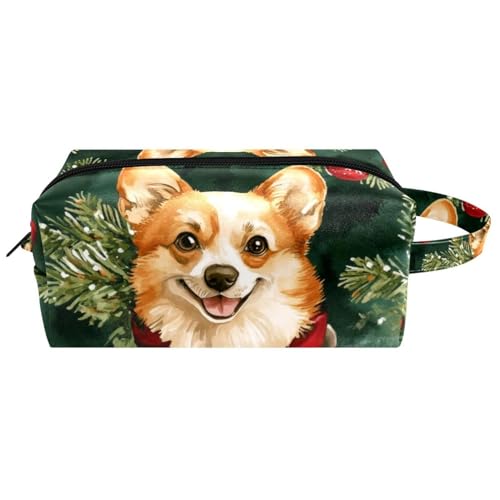 Reise-Kulturbeutel, Kosmetiktasche für Damen, Mikrofaser-Leder, Make-up-Tasche, Organizer mit Reißverschluss, Weihnachts-Korgis und Glocken, multi, 8.2x3.1x3.5 in/21x8x9 cm, Kulturbeutel von VAPOKF