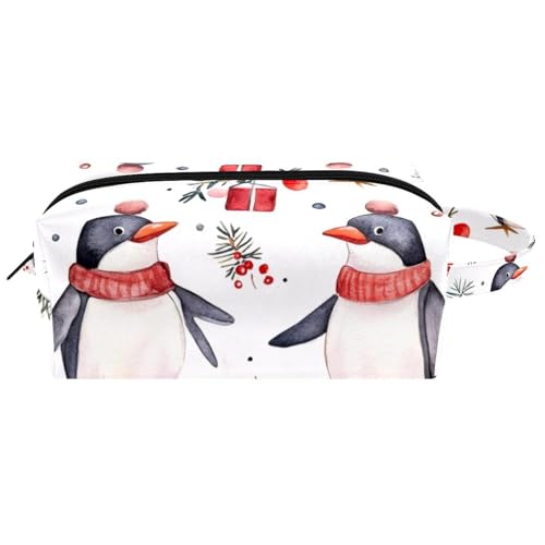 Reise-Kulturbeutel, Kosmetiktasche für Damen, Mikrofaser-Leder, Make-up-Tasche, Organizer mit Reißverschluss, Weihnachts-Pinguin und Geschenke, multi, 8.2x3.1x3.5 in/21x8x9 cm, Kulturbeutel von VAPOKF