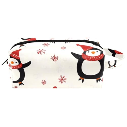 Reise-Kulturbeutel, Kosmetiktasche für Damen, Mikrofaser-Leder, Make-up-Tasche, Organizer mit Reißverschluss, Weihnachts-Pinguine, Schneeflocken, multi, 8.2x3.1x3.5 in/21x8x9 cm, Kulturbeutel von VAPOKF