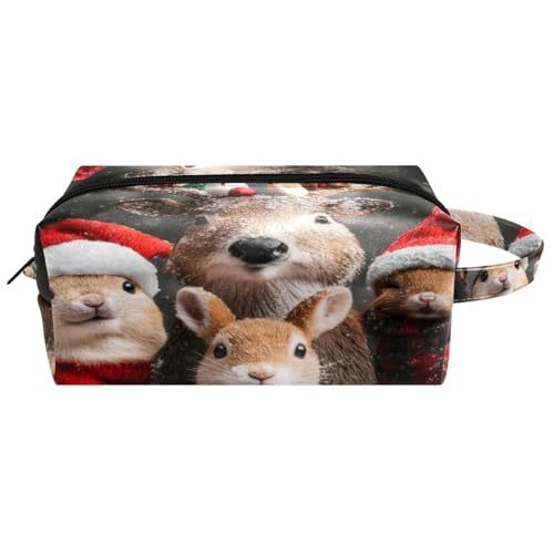 Reise-Kulturbeutel, Kosmetiktasche für Damen, Mikrofaser-Leder, Make-up-Tasche, Organizer mit Reißverschluss, Weihnachts-Rentier, Kaninchen, Tiere, multi, 8.2x3.1x3.5 in/21x8x9 cm, Kulturbeutel von VAPOKF