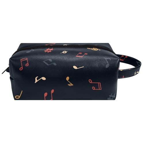 Reise-Kulturbeutel, Kosmetiktasche für Damen, Mikrofaser-Leder, Make-up-Tasche, Organizer mit Reißverschluss, bunte Musiknoten auf dunkel, multi, 8.2x3.1x3.5 in/21x8x9 cm, Kulturbeutel von VAPOKF