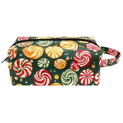 Reise-Kulturbeutel, Kosmetiktasche für Damen, Mikrofaser-Leder, Make-up-Tasche, Organizer mit Reißverschluss, bunte Weihnachts-Süßigkeiten, multi, 8.2x3.1x3.5 in/21x8x9 cm, Kulturbeutel von VAPOKF