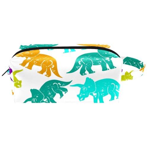 Reise-Kulturbeutel, Kosmetiktasche für Damen, Mikrofaser-Leder, Make-up-Tasche, Organizer mit Reißverschluss, bunter Triceratops-Dinosaurier, multi, 8.2x3.1x3.5 in/21x8x9 cm, Kulturbeutel von VAPOKF