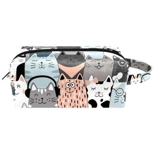 Reise-Kulturbeutel, Kosmetiktasche für Damen, Mikrofaser-Leder, Make-up-Tasche, Organizer mit Reißverschluss, lustige Katzen mit Brille und Kopfhörer, multi, 8.2x3.1x3.5 in/21x8x9 cm, Kulturbeutel von VAPOKF