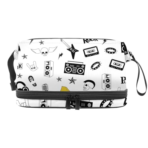Rock Punk Radio Gitarre Kritzeleien Doppellagige Kosmetiktasche für Frauen und Mädchen, Reise-Kulturbeutel, Make-up, praktische Tasche, Organizer Tasche mit Pinselfach, multi, 27x15x14 cm/10.6x5.9x5.5 Rock Punk Radio Gitarre Kritzeleien Doppellagige Kosmetiktasche für Frauen und Mädchen, Reise-Kulturbeutel, Make-up, praktische Tasche, Organizer Tasche mit Pinselfach, multi, 27x15x14 cm/10.6x5.9x5.5 von VAPOKF