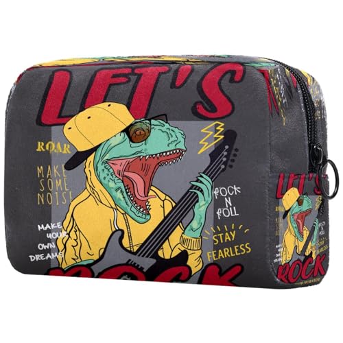 Rocker Dinosaurier-Kosmetiktasche für Damen, Reise-Kulturbeutel, groß, Make-up, praktische Tasche, Organizer-Tasche mit Reißverschluss, multi, 18.5x7.5x13cm/7.3x3x5.1in, Kulturbeutel von VAPOKF