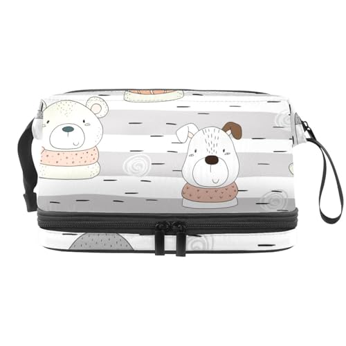 Schal Pebguin Hund und Bär Doppellagige Kosmetiktasche für Frauen und Mädchen, Reise-Kulturbeutel, Make-up, praktische Tasche, Organizer-Tasche mit Pinselfach, multi, 27x15x14 cm/10.6x5.9x5.5 in, von VAPOKF