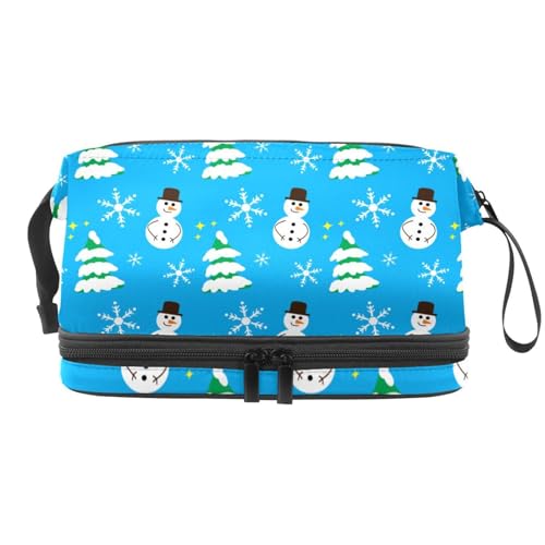 Schneemann Weihnachten Schneeflocke Doppellagige Kosmetiktasche für Damen und Mädchen Reise Kulturbeutel Make-up Praktische Tasche Organizer Tasche mit Pinselfach, multi, 27x15x14 cm/10.6x5.9x5.5 in, von VAPOKF