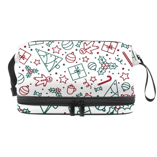 Schönes Muster für Weihnachten, doppellagige Kosmetiktasche für Frauen und Mädchen, Reise-Kulturbeutel, Make-up, praktische Tasche, Organizer-Tasche mit Pinselfach, multi, 27x15x14 cm/10.6x5.9x5.5 in, von VAPOKF