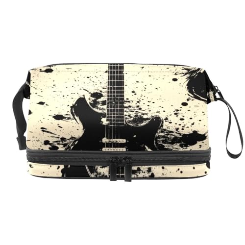 Schwarze Grunge Gitarre Silhouette Doppellagige Kosmetiktasche für Damen und Mädchen, Reise-Kulturbeutel, Make-up, praktische Tasche, Organizer, Tasche mit Pinselfach, multi, 27x15x14 cm/10.6x5.9x5.5 Schwarze Grunge Gitarre Silhouette Doppellagige Kosmetiktasche für Damen und Mädchen, Reise-Kulturbeutel, Make-up, praktische Tasche, Organizer, Tasche mit Pinselfach, multi, 27x15x14 cm/10.6x5.9x5.5 von VAPOKF