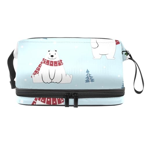 Skating Schal Eisbär Doppelschicht Kosmetiktasche für Damen und Mädchen Reise Kulturbeutel Make-up praktische Tasche Organizer Tasche mit Pinselfach, multi, 27x15x14 cm/10.6x5.9x5.5 in, Kulturbeutel von VAPOKF