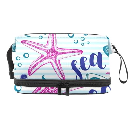 Sommer Cocktail Seestern Sonnenbrille Doppellagige Kosmetiktasche für Damen und Mädchen, Reise-Kulturbeutel, Make-up, praktische Tasche, Organizer-Tasche mit Pinselfach, multi, 27x15x14 von VAPOKF