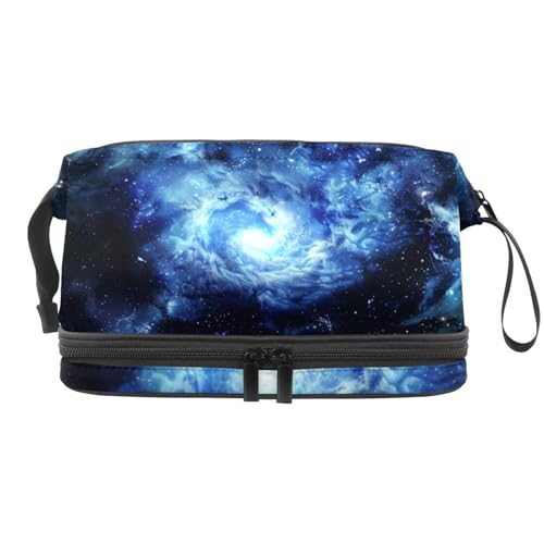 Space Galaxy Nebula Starry Blue Doppellagige Kosmetiktasche für Damen und Mädchen, Reise-Kulturbeutel, Make-up, praktische Tasche, Organizer-Tasche mit Pinselfach, multi, 27x15x14 cm/10.6x5.9x5.5 in, von VAPOKF