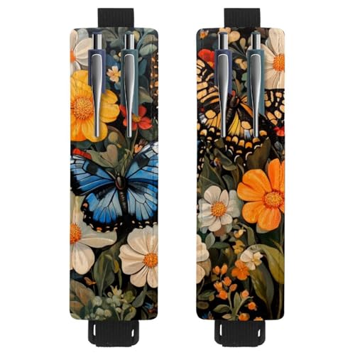 Stifthalter für Notizbücher, verstellbar, elastisches Band, Stifthalter, Stifteetui für Hardcover-Zeitschriften, Bücher, Planer, Ordner, Tablets – Aquarell-Schmetterling auf Wildblumen, 2 Stück von VAPOKF