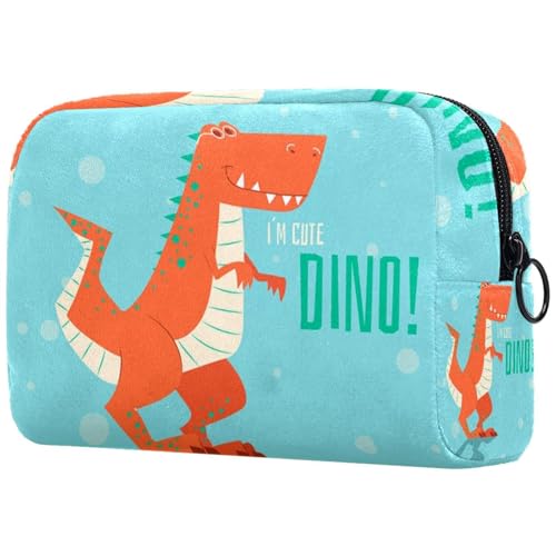Süße Dinosaurier-Kosmetiktasche für Damen, Reise-Kulturbeutel, groß, Make-up, praktische Tasche, Organizer-Tasche mit Reißverschluss, multi, 18.5x7.5x13cm/7.3x3x5.1in, Kulturbeutel von VAPOKF